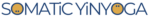Logo für Somatic Yinyoga, gestaltet mit dunkelblauen Buchstaben auf einem gelben Hintergrund, wobei die Punkte über den 'i' durch Yin-Yang-Symbole ersetzt sind.